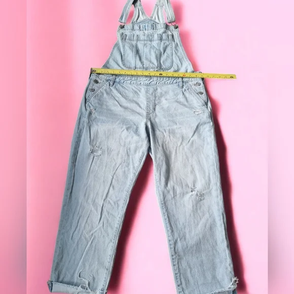 Abercrombie & Fitch  Distressed Boyfriend Ankle Length Light Wash Denim Overalls - Picture 5 of 11